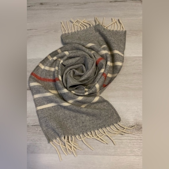 Grey Fringe Stripe Wool Blend Scarf - Picture 1 of 8